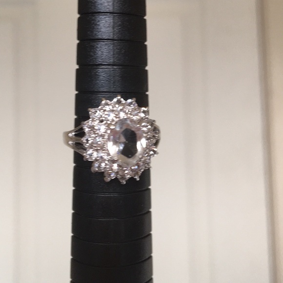 Simulated Diamond and Silver Cocktail Ring - Picture 6 of 10